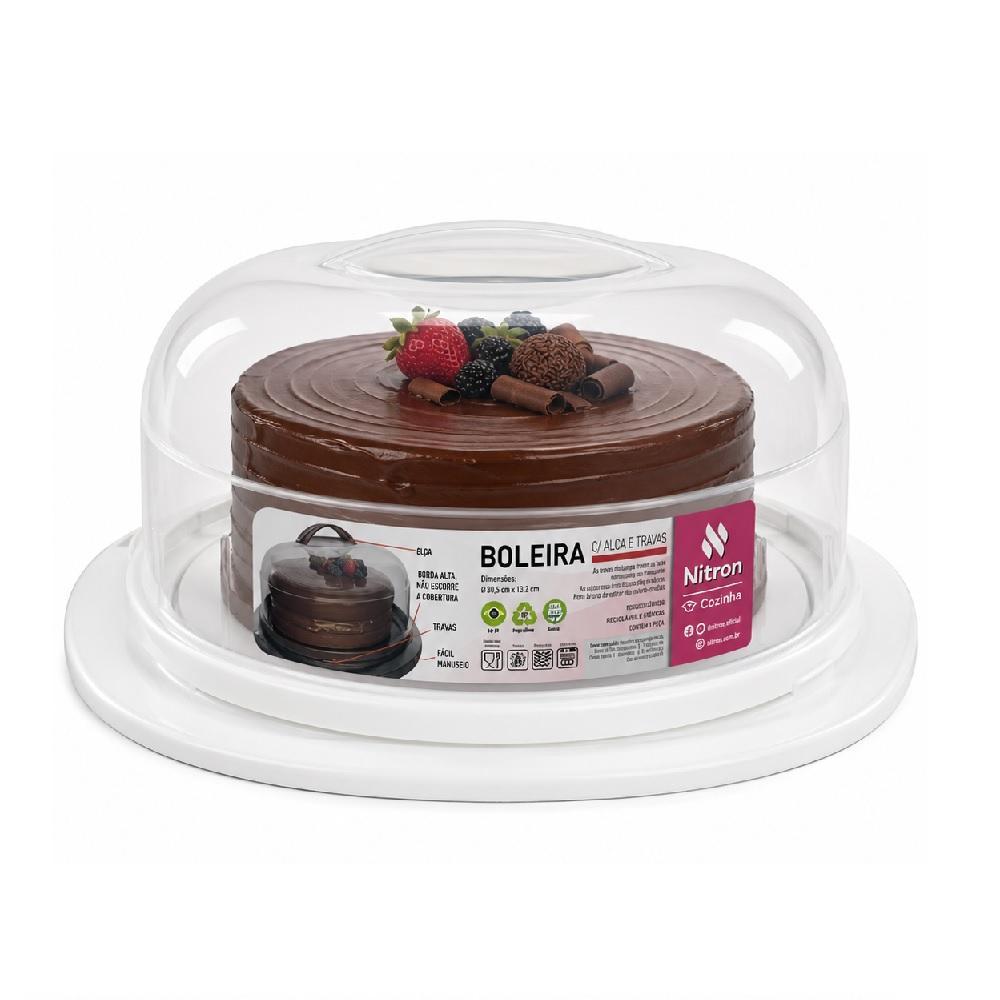 BOLEIRA COM TAMPA TRAVA TRANSPARENTE PRATO PORTA BOLO TORTA SUPORTE SOBREMESA PAO COZINHA CONFEITARIA PADARIA