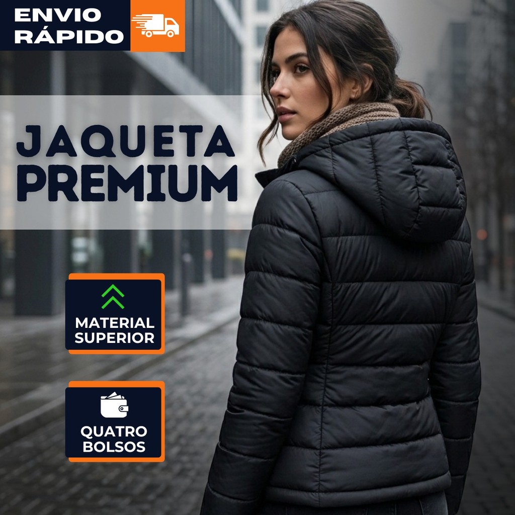 Jaqueta Feminina Bobojaco Puffer Capuz Removível Peluciada