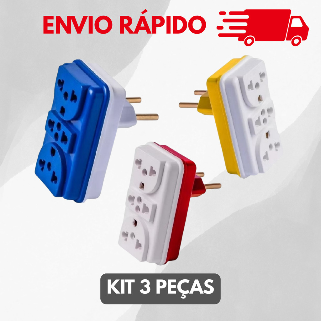 Kit adaptador de tomada 10A/250v 20A/250v resistente benjamin 3 entradas plugs colorido