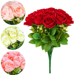 Kit 24 Botões Flores Rosas Buquê Arranjo Folhagem Artificiais Para Decoração - Castela