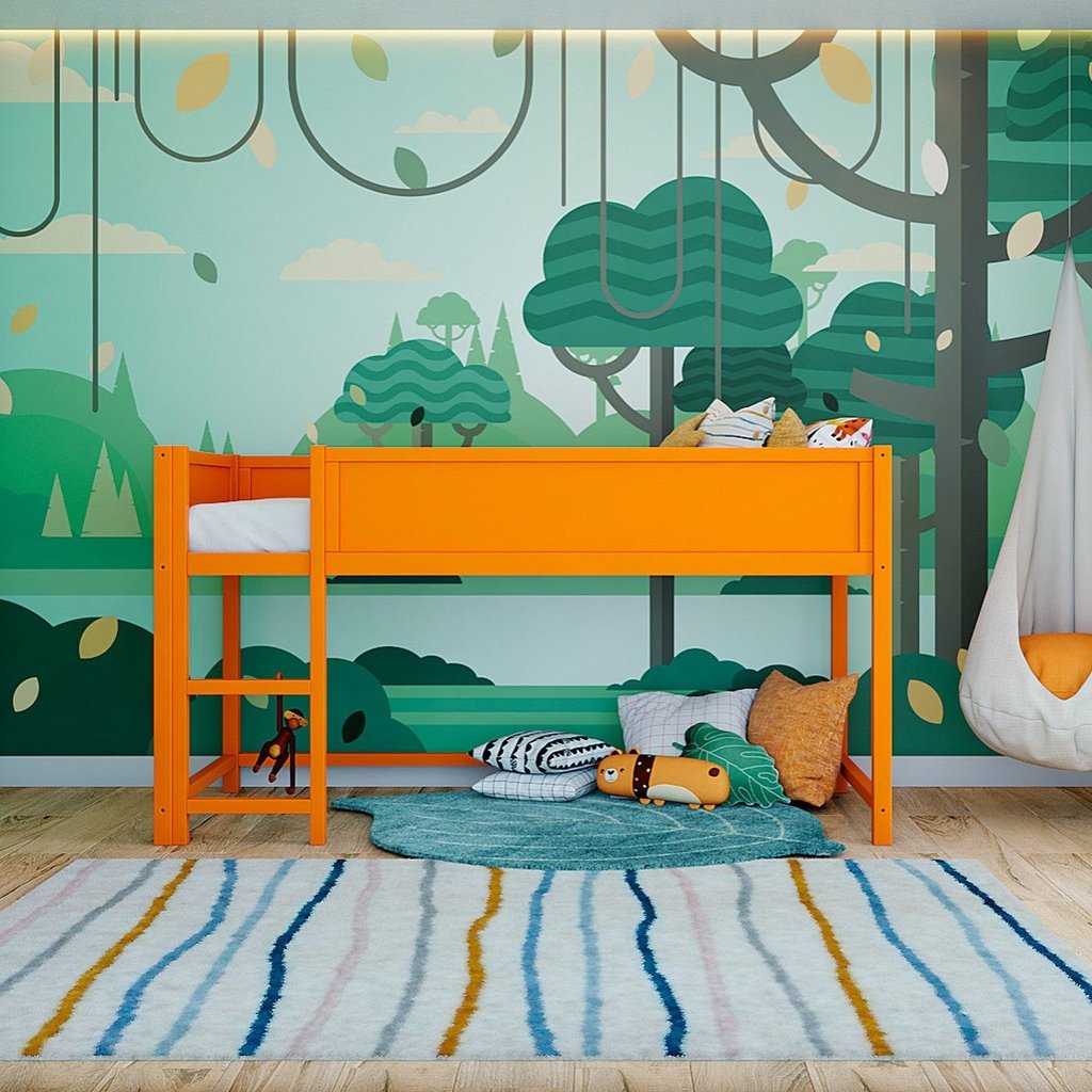 Cama Alta Infantil em Madeira e MDF Sureleve Yescasa Laranja