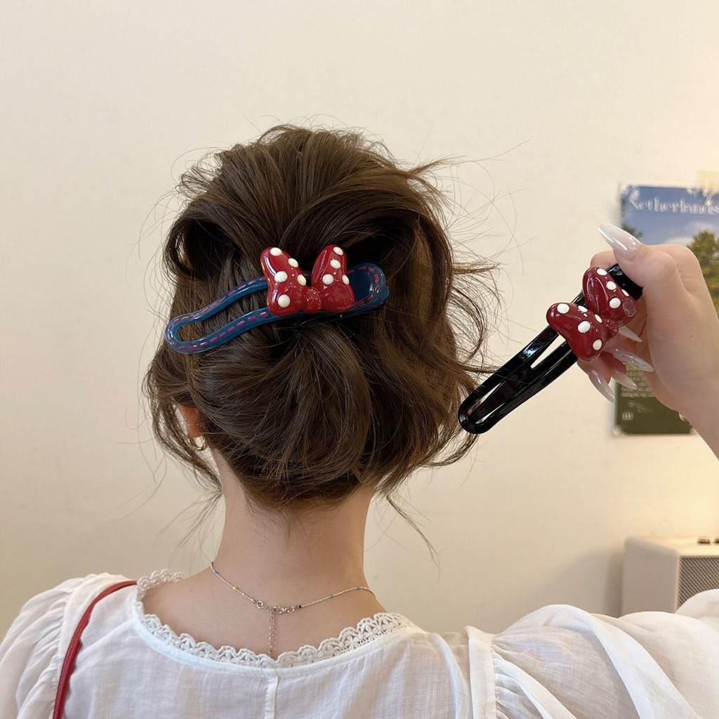 Presilha de Cabelo Feminina Elegante Vermelha 2025 com Laço e Presilha de Jacaré para a Parte de Trás da Cabeça