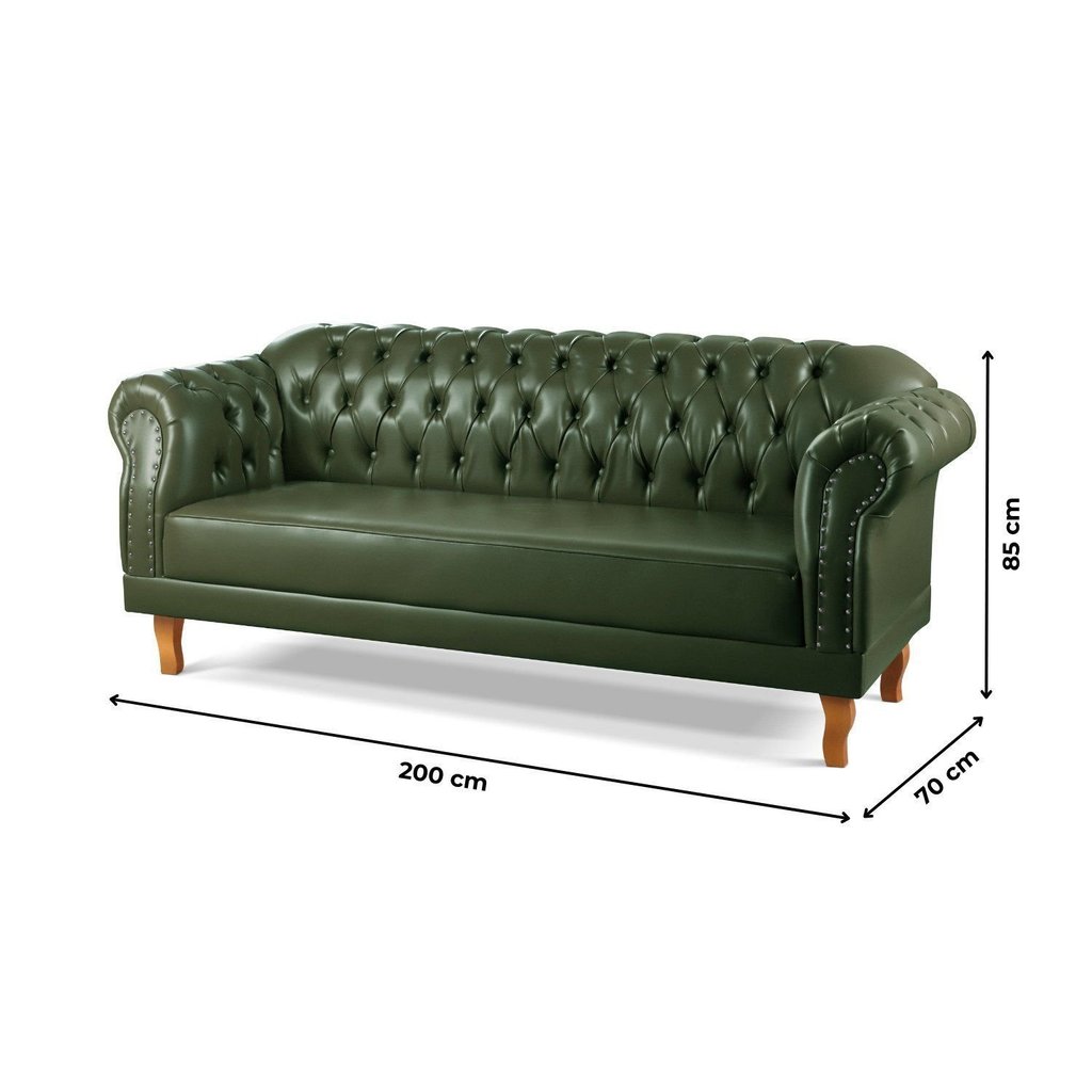 Sofá Chesterfield Clássico 3 Lugares Couro Sintético Verde Duque 200cm Yescasa Verde