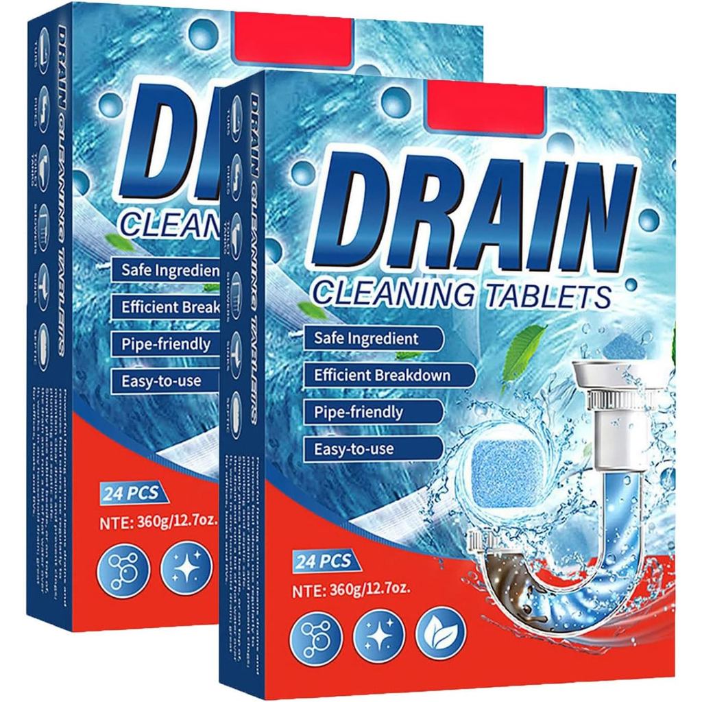 Drain Cleaner for Bad Smells, Sink Unblocking Tablets, 24 Tablets Foaming Drain Odour Remover for Kitchen and Bathroom,