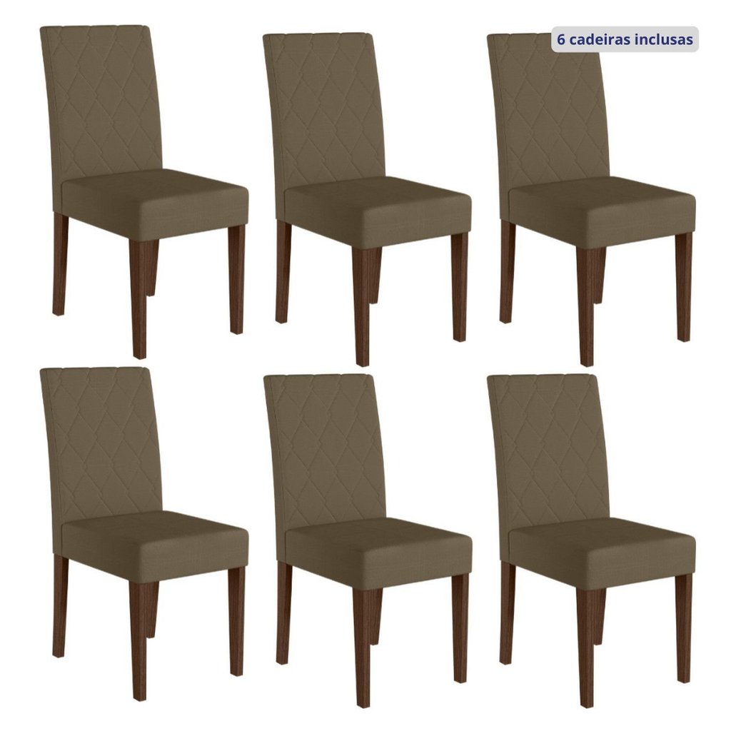 Kit 6 Cadeiras de Jantar Estofadas Lisa Pés MDF Linea Amêndoa/Capuccino