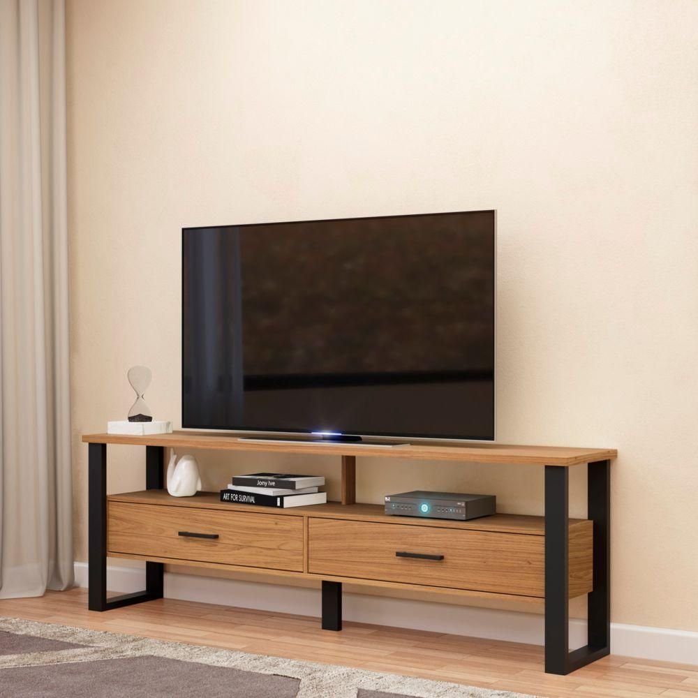 Rack para TV até 60 Polegadas 100% MDF 180cm 2 Gavetas Pradel Marrom Freijó/Preto Freijó/Preto