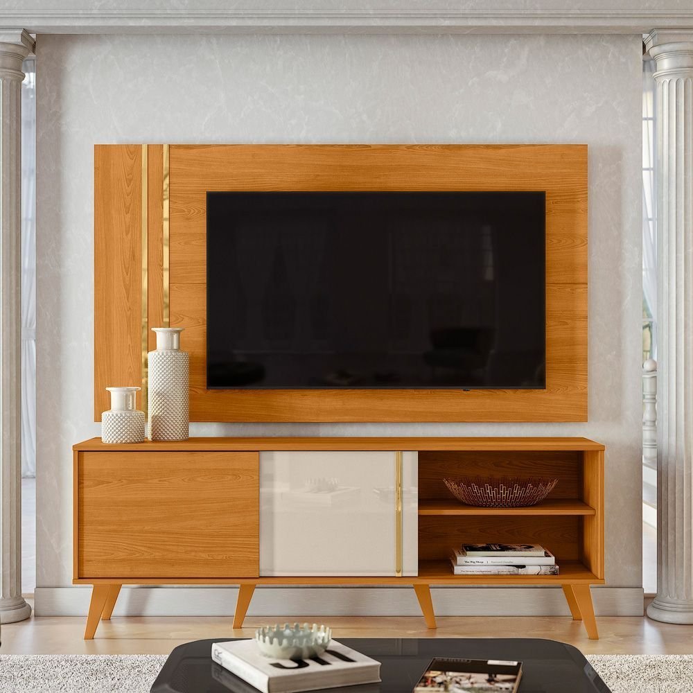 Rack com Painel para TV até 60 Polegadas 160cmx147,5cm 2 Portas Cronos Marrom Cinamomo/Off White Cinamomo/Off White