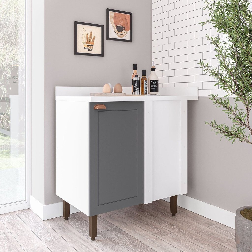 Balcão de Canto 90cm x 94cm Pérola Yescasa Branco/Cinza Cinza/Branco