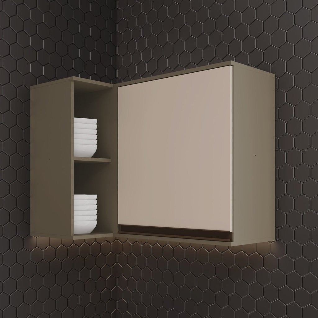 Armário Aéreo Canto Reto 1 Porta 94,5cm Connect Cinza/Duna/Cristal Duna/Cristal