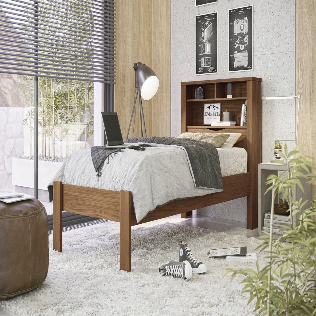 Cama Solteiro Invicta com Baú Marrom/Jatobá Jatoba