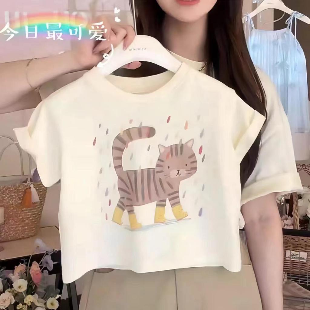 100% algodão meninas de manga curta estilo ocidental verão impressão dos desenhos animados crianças bebê camiseta solta 