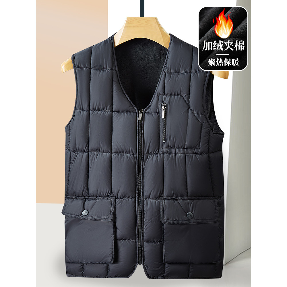 Outono inverno pai usar colete de algodão de meia-idade idosos roupas masculinas sem mangas jaqueta forro de lã engrossa