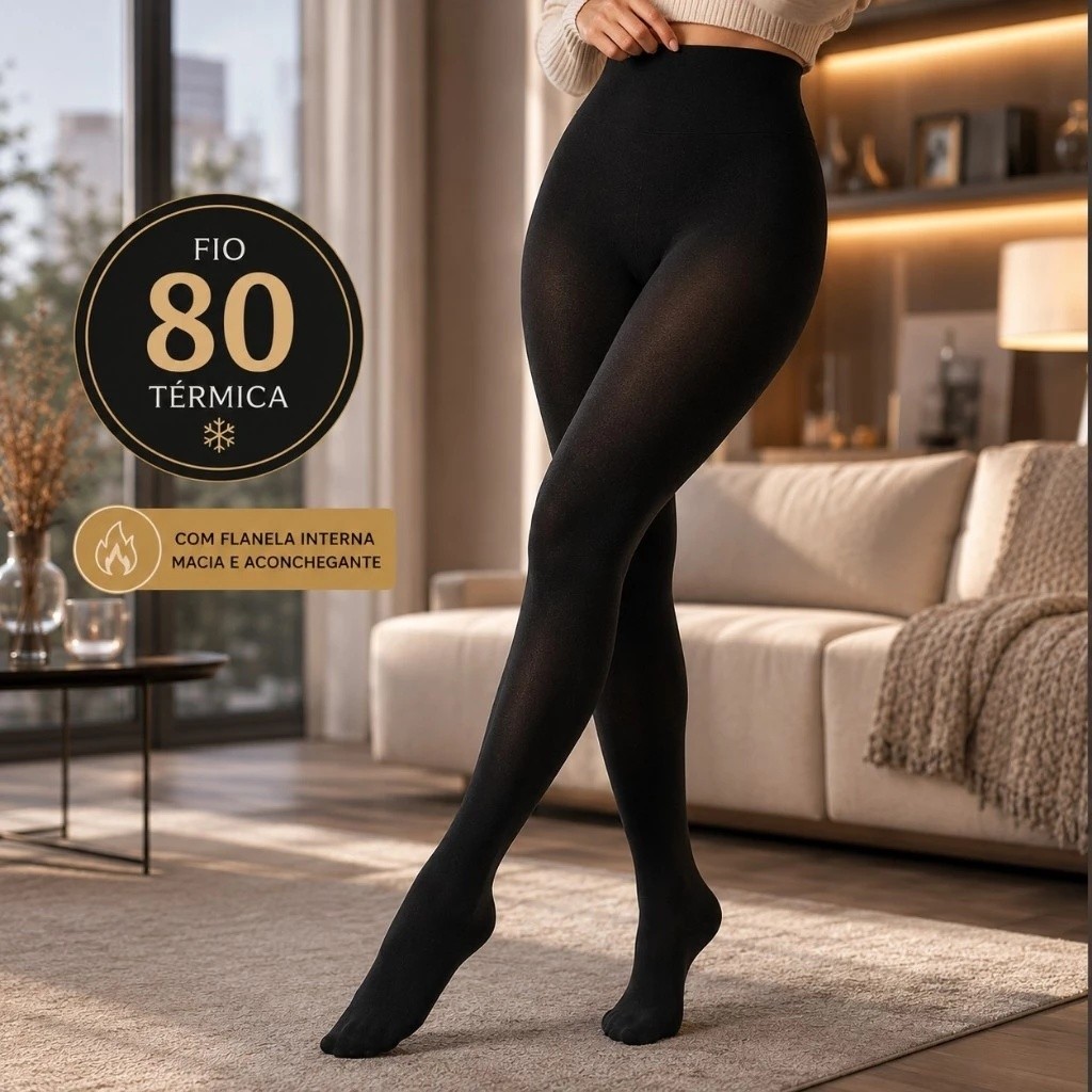 Meia Calça Térmica Fio 80 Pezinho Feminina Flanelada Quentinha Inverno Premium