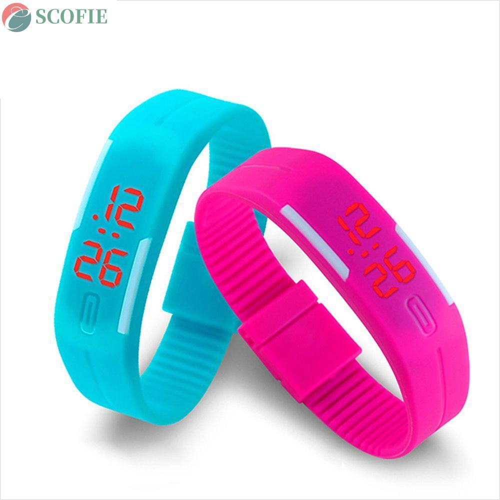 SCOFIE Relógios De Pulso Esportivos Candy Color Pulseira À Prova D'água Silicone Outdoor Kids LED Touch Relógio