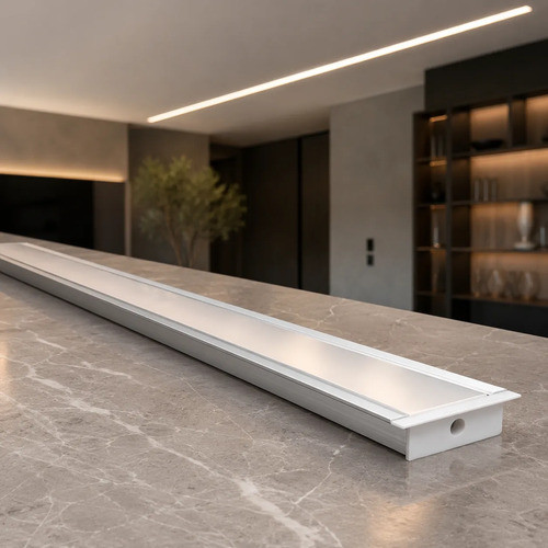 Perfil Led 1m Embutir 30x10 Alumínio C/ Duas Fitas + Fonte Branco 3000k Branco Quente - Branco