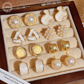 Conjunto De Brincos Geométricos Com Esmalte De Gotejamento Irregular , Acessório Diário Minimalista Para Mulheres