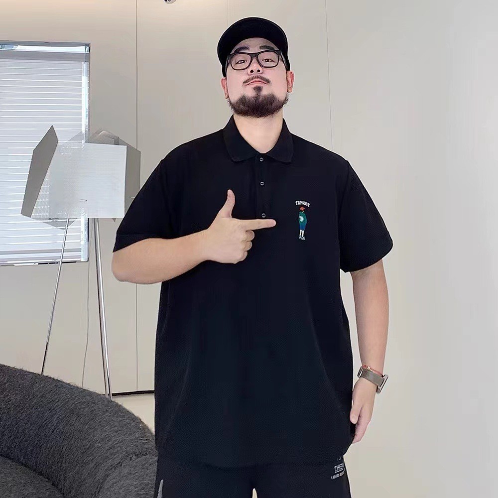 Street Wear Plus Size Camisa polo Masculina Solta de Manga Curta Fatty Plus Fat Plus Verão Lapela Fina Bordada Camiseta