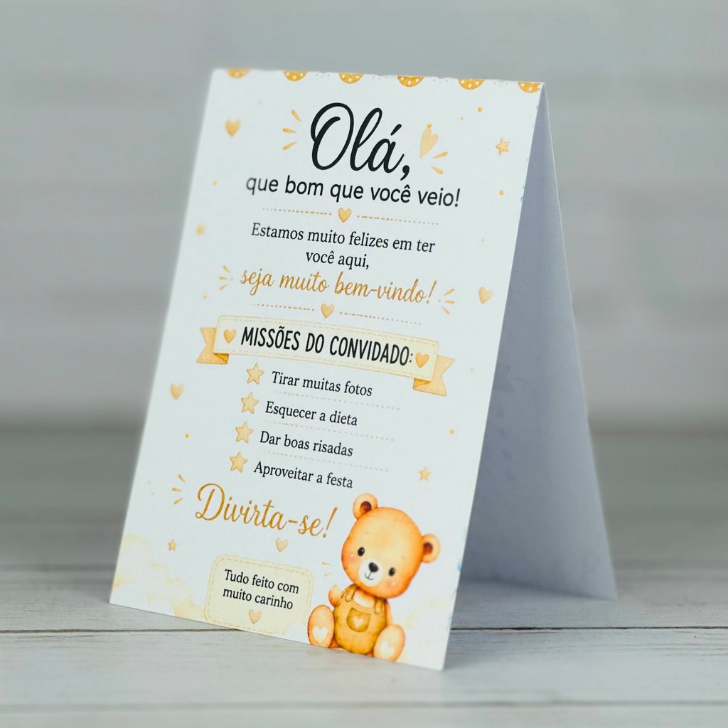 10 a 50 Plaquinhas de mesa URSINHO BEGE chá revelação baby dourado Centro de mesa Lembrancinha de festa infantil
