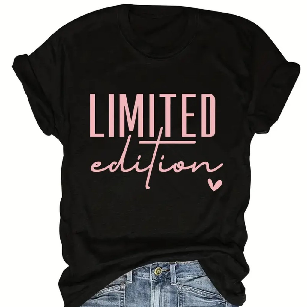 Camiseta Con Estampado De Letras, Manga Corta Cuello Redondo Top Casual Para Verano Y Primavera, Ropa De Mujer