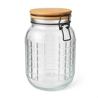Pote de Vidro Redondo Transparente Quadriculado com Tampa de Bambu e Trava 800 ml Resistente em Oferta na Shopee