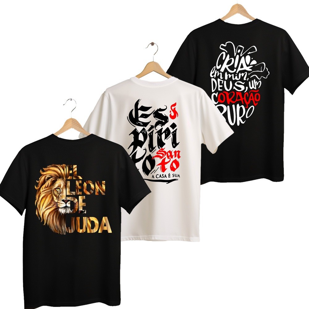 3 Camisetas Gospel *SORTIDAS* Infantil Juvenil estampas Modernas para Crianças de 2  16 Anos Unissex 100% algodão