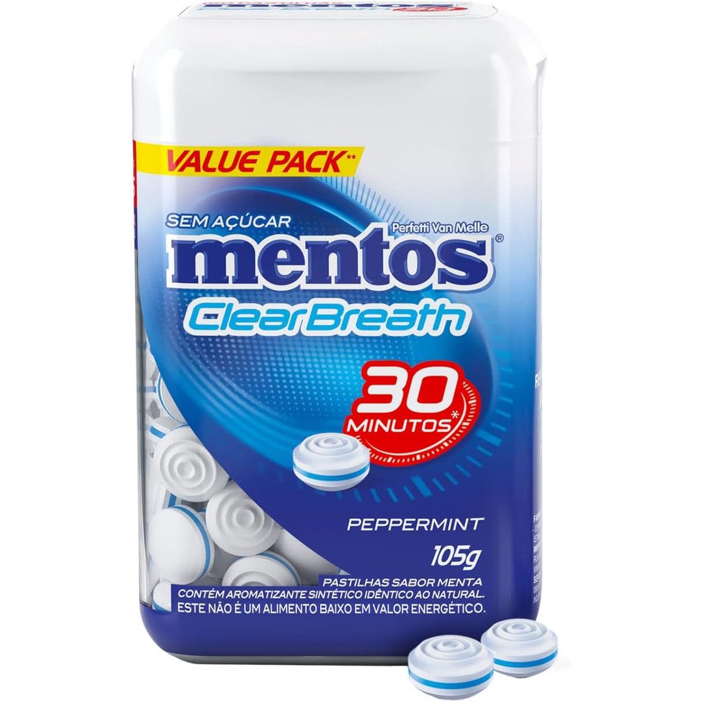Pastilhas Mentos Kiss Sabor Peppermint Sem Açúcar 105g (Pote Com 150 unidades) em Oferta na Shopee