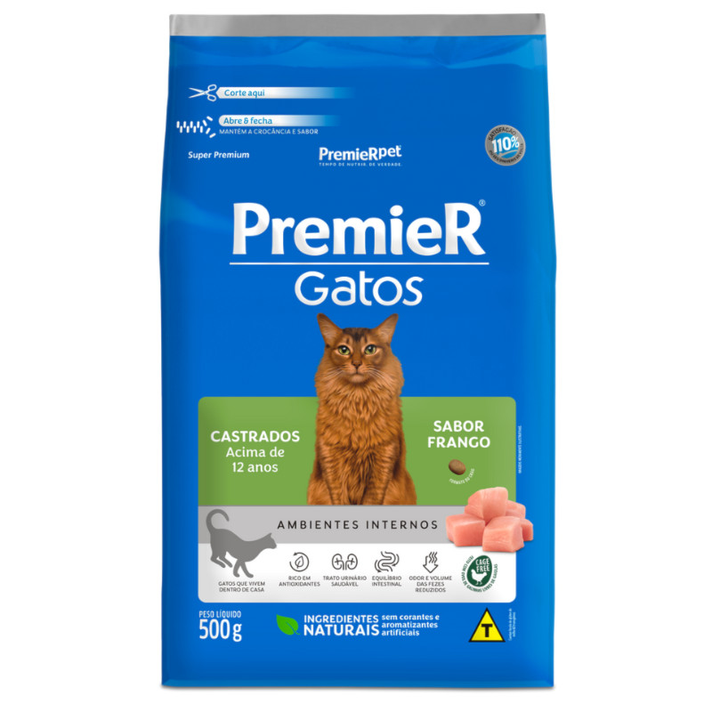 Ração PremieR Ambientes Internos gatos castrados acima de 12 anos Frango 500gr em Oferta na Shopee