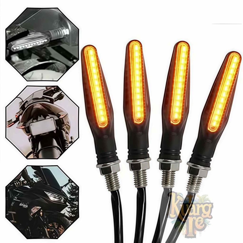 Kit 1/2 Peças Pisca Palito Slim De Seta Led Sequencial Esportiva Para Moto Amarelo Universal 12V