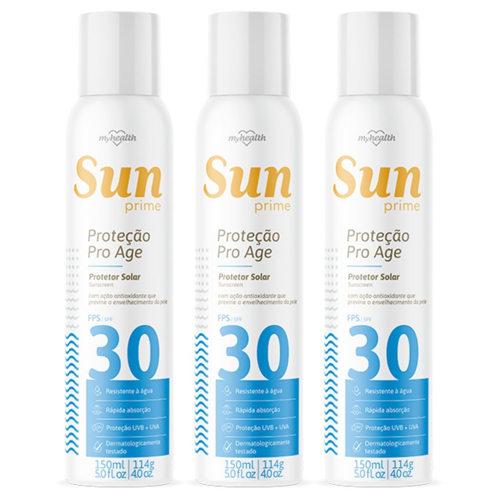Kit 3 Protetor Solar Aerossol Sun Prime FPS30 150Ml - My Health