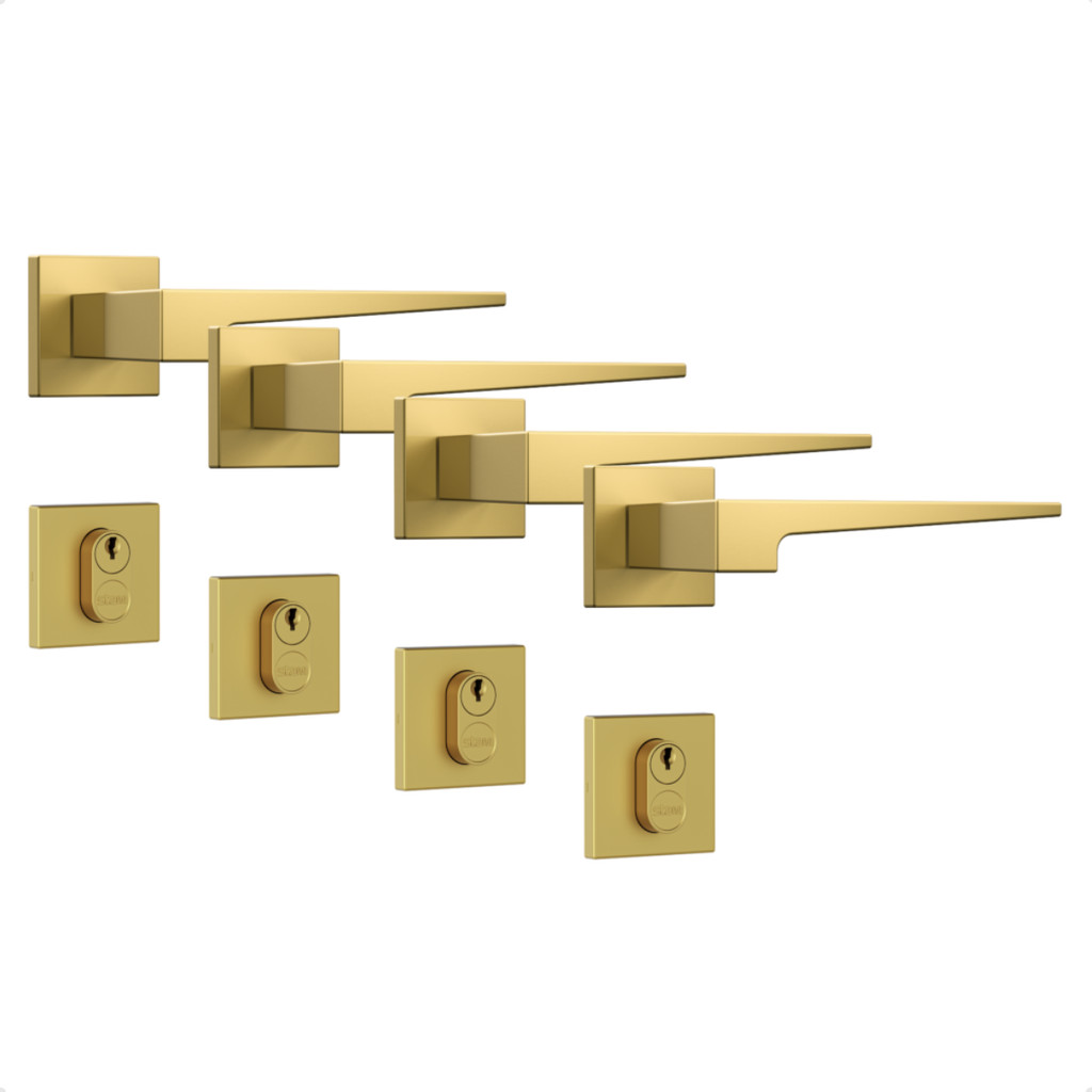 Kit 4 Fechadura 3200 Externa Classic Quadrada Dourada Stam