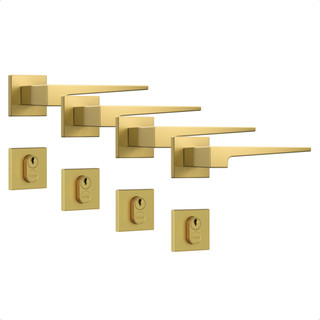 Kit 4 Fechadura 3200 Externa Classic Quadrada Dourada Stam