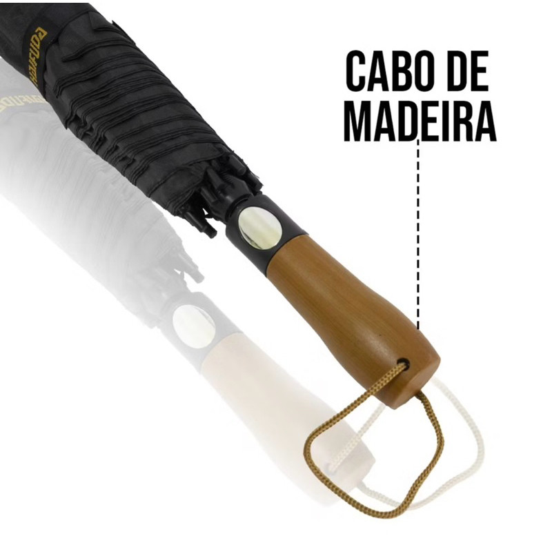 Guarda-Chuva Automático Duplo Grande com Cabo de Madeira Resistente para Vento Tecido Duplo Proteção UV