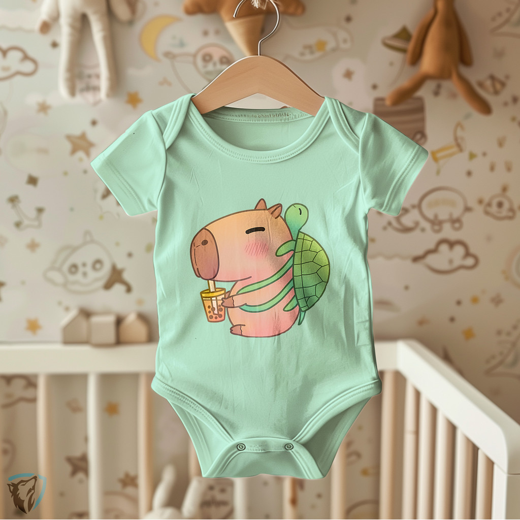 Body Infantil Estampado | Capivara e Tartaruga Mochila Fofas em Arte Kawaii