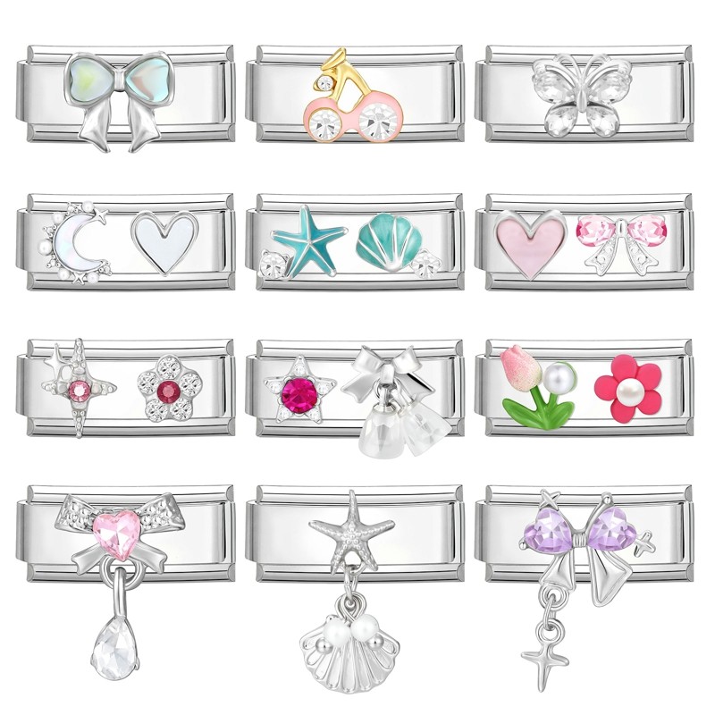 Novo Vintage Glitter Coração Estrela Lua Folha Pingente Italiano Charme Link Caber 9MM Pulseira De Aço Inoxidável Femini em Oferta na Shopee