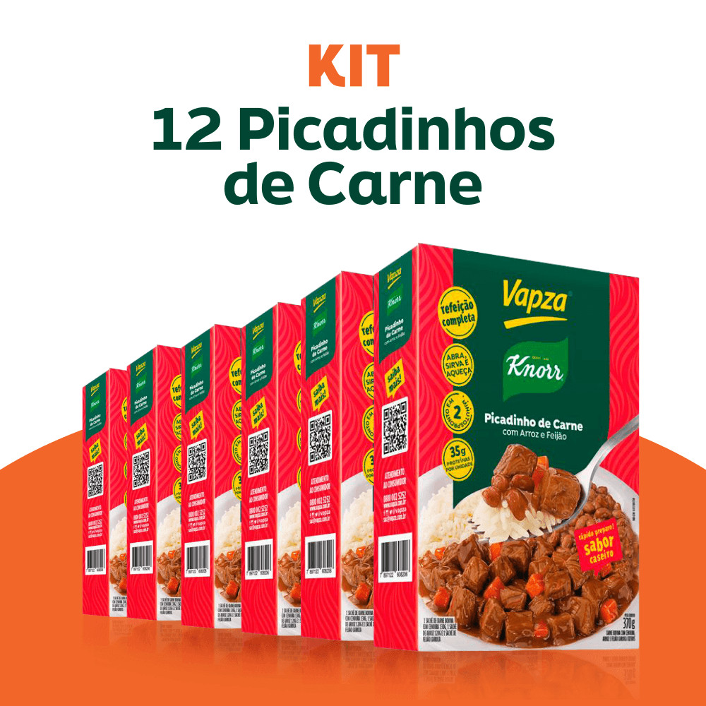 Kit 12 Picadinhos de Carne Com Arroz e Feijão 370G Vapza e Knorr em Oferta na Shopee