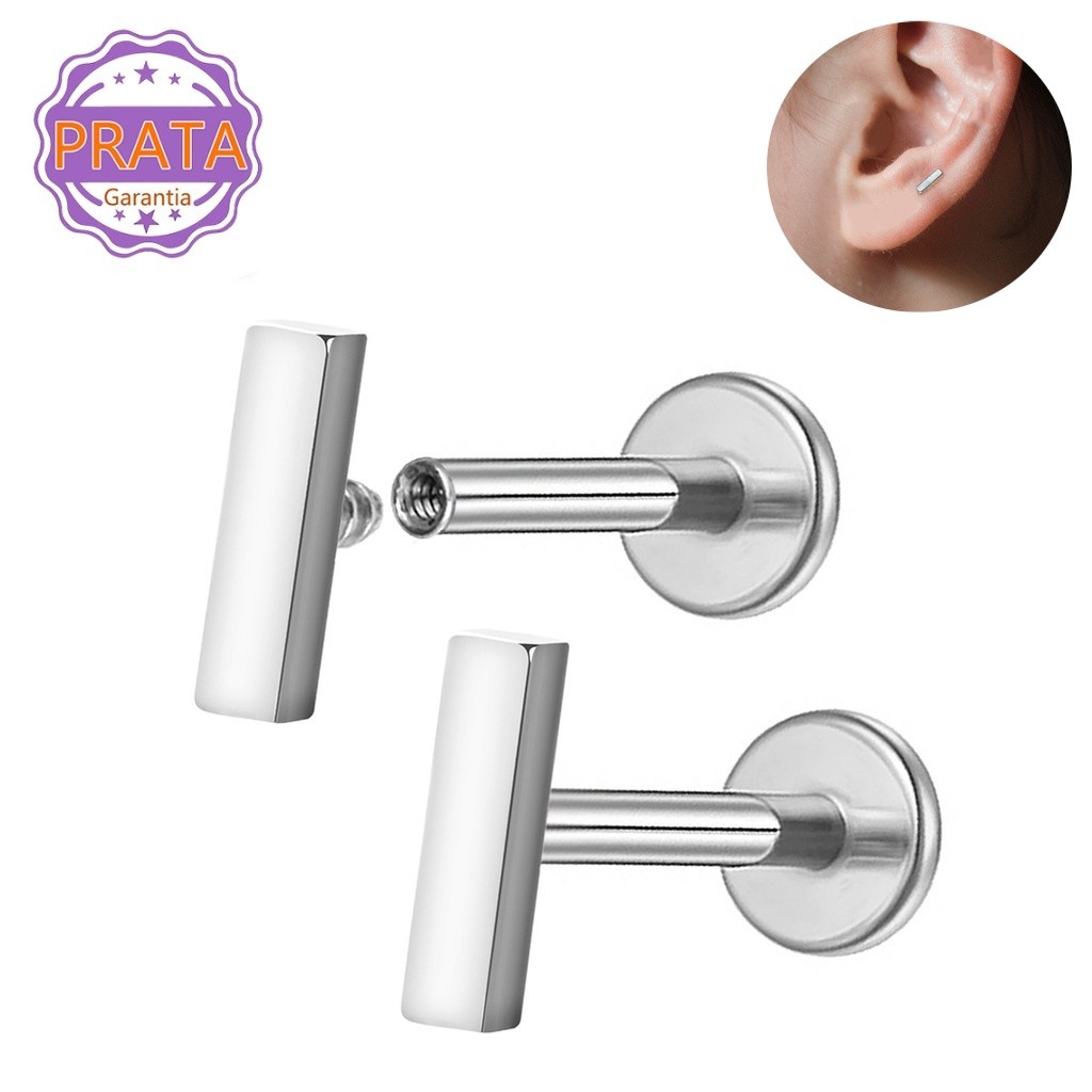 Piercing Labret Prata 925 Retangulo Tragus Helix Orelha Ponto de Luz Hipoalergênico Flat Conch em Oferta na Shopee