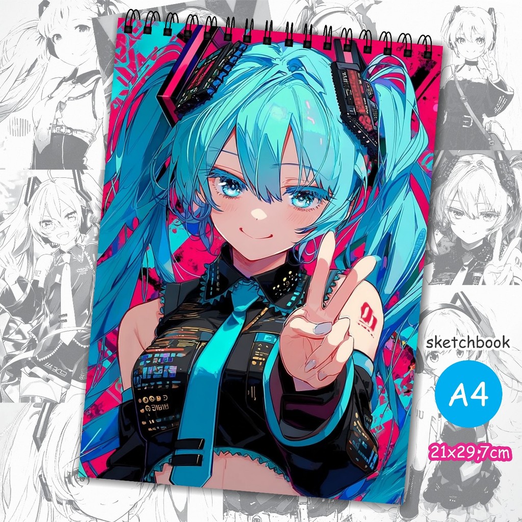 Sketchbook Caderno Bloco Desenho Hatsune Miku A4 A5 A6 mangá anime 75g c/ 80 folhas