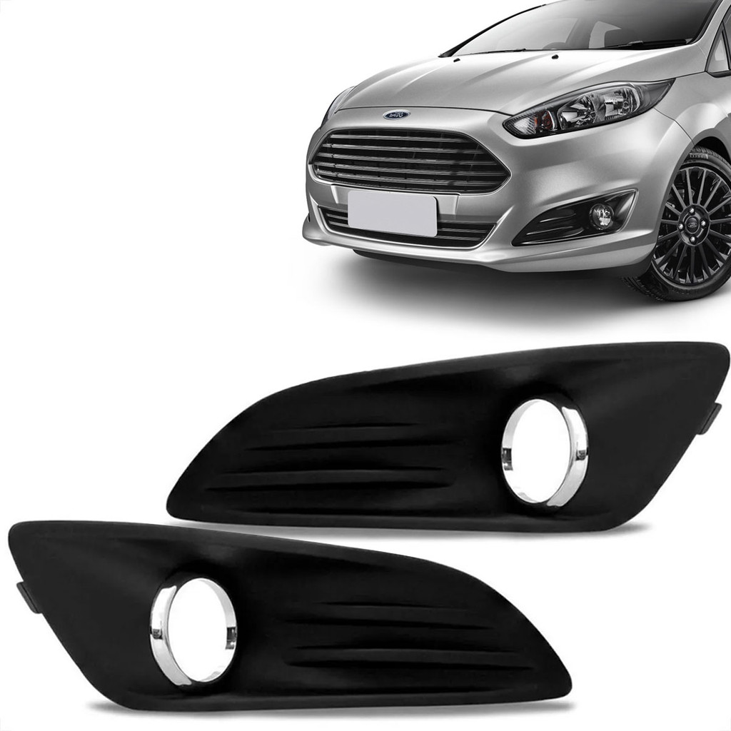 Par Moldura Grade Farol De Milha New Fiesta 2014 2015 2016 2017 Aro Cromado