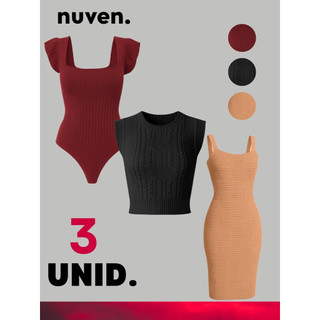 Kit 3 Peças Body Cropped Vestido Feminino Tricot Modelos Bia Rosana Valquiria