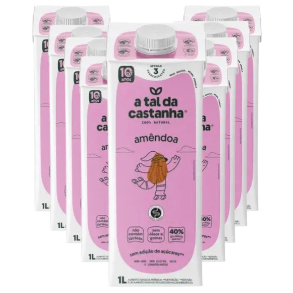 Kit Leite Vegetal de Amêndoa A Tal da Castanha Vegano Zero Lactose 9 Litros