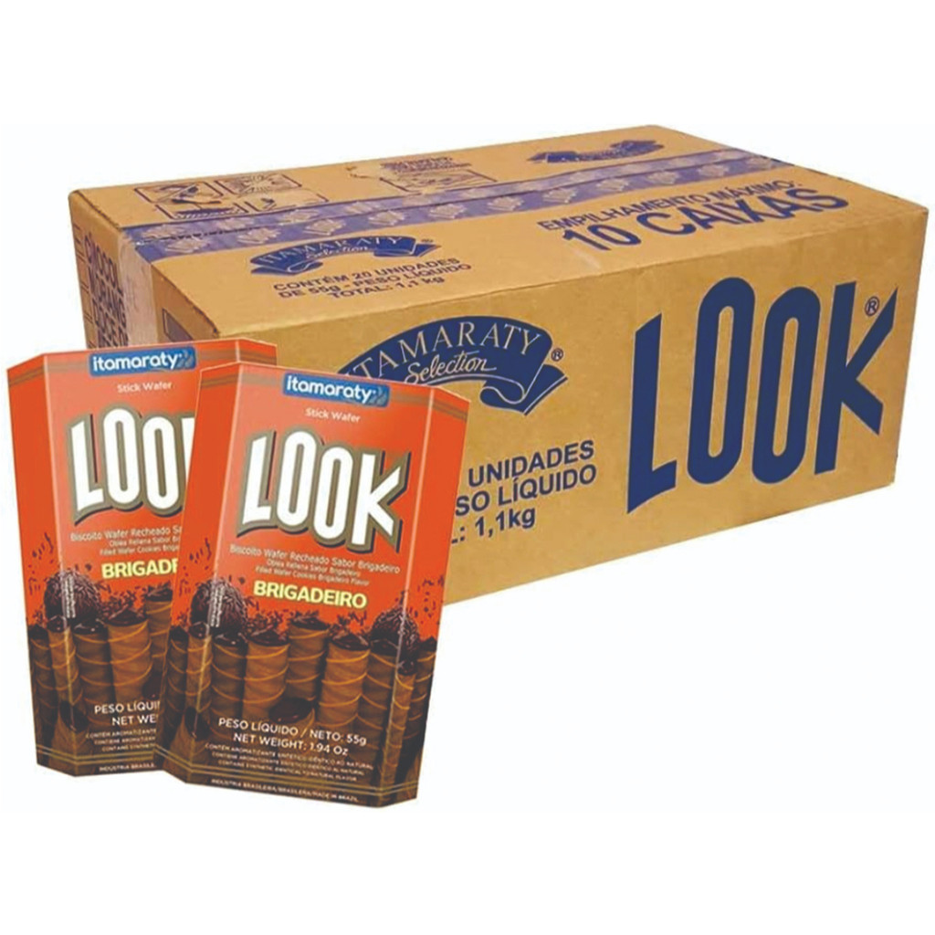 Kit 20 Wafer Recheado Biscoito Sabor Brigadeiro Stick Look Itamaraty Tubinho Canudinho 55g Cada