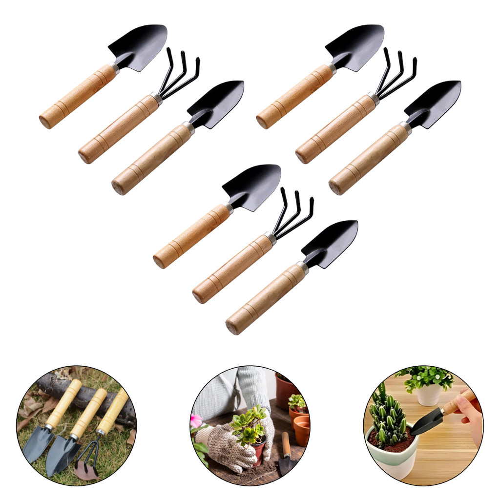3 Kit Ferramentas Para Jardinagem 2 Pás 1 Ancinho Plantas Horta Em Casa