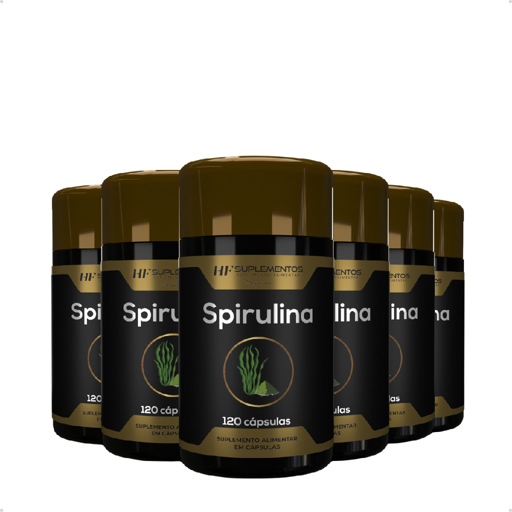 Kit 6 Potes Spirulina 120 cápsulas HF Suplementos – Energia e bem-estar em dose natural!