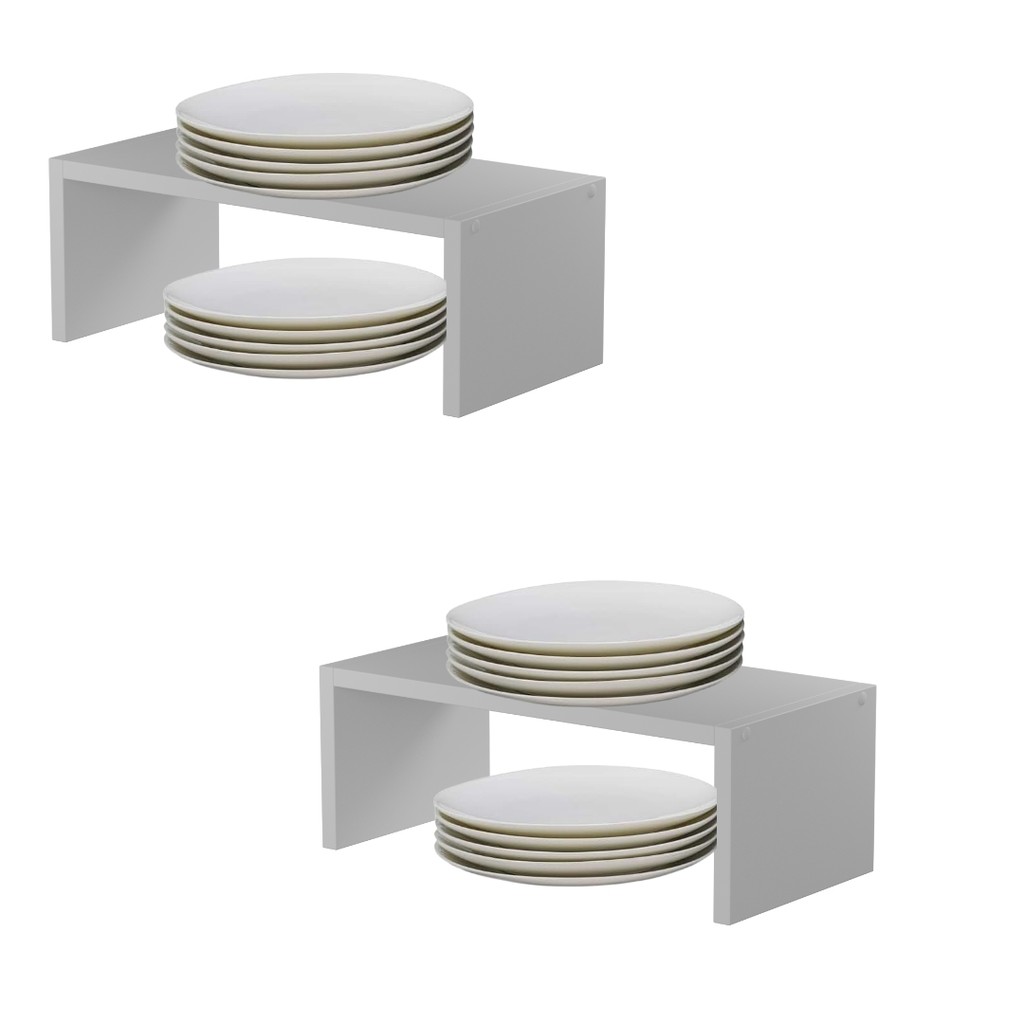 Kit 2 Prateleiras Suporte Organizador Porta Pratos Armário Cozinha Dispença 40 cm mdf tx Branco