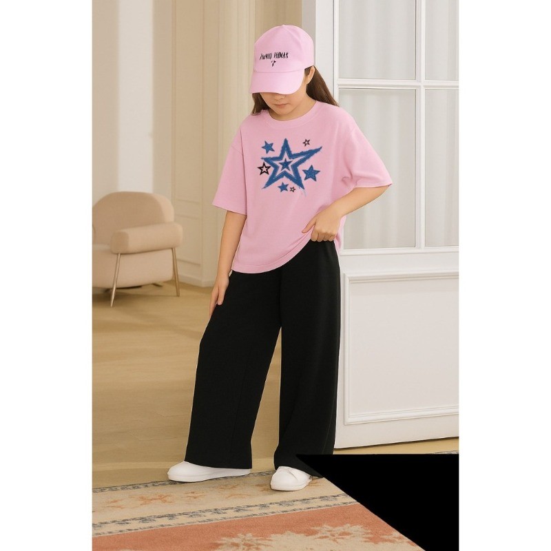 Conjunto Infantil Moda Feminina Camiseta e Calça Estrela Jeans Look Casual