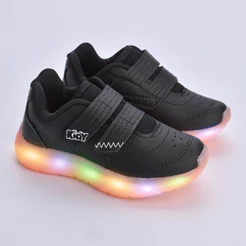 Tênis infantil Menino Kidy Flex Light Luz Led Colorida Fita Adesiva Ajustável Confortável Divertido