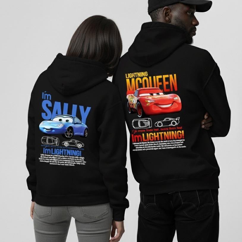 Moletom Kit Casal Carros Feminino e Masculino Relâmpago McQueen e Sally Namorados Combinando