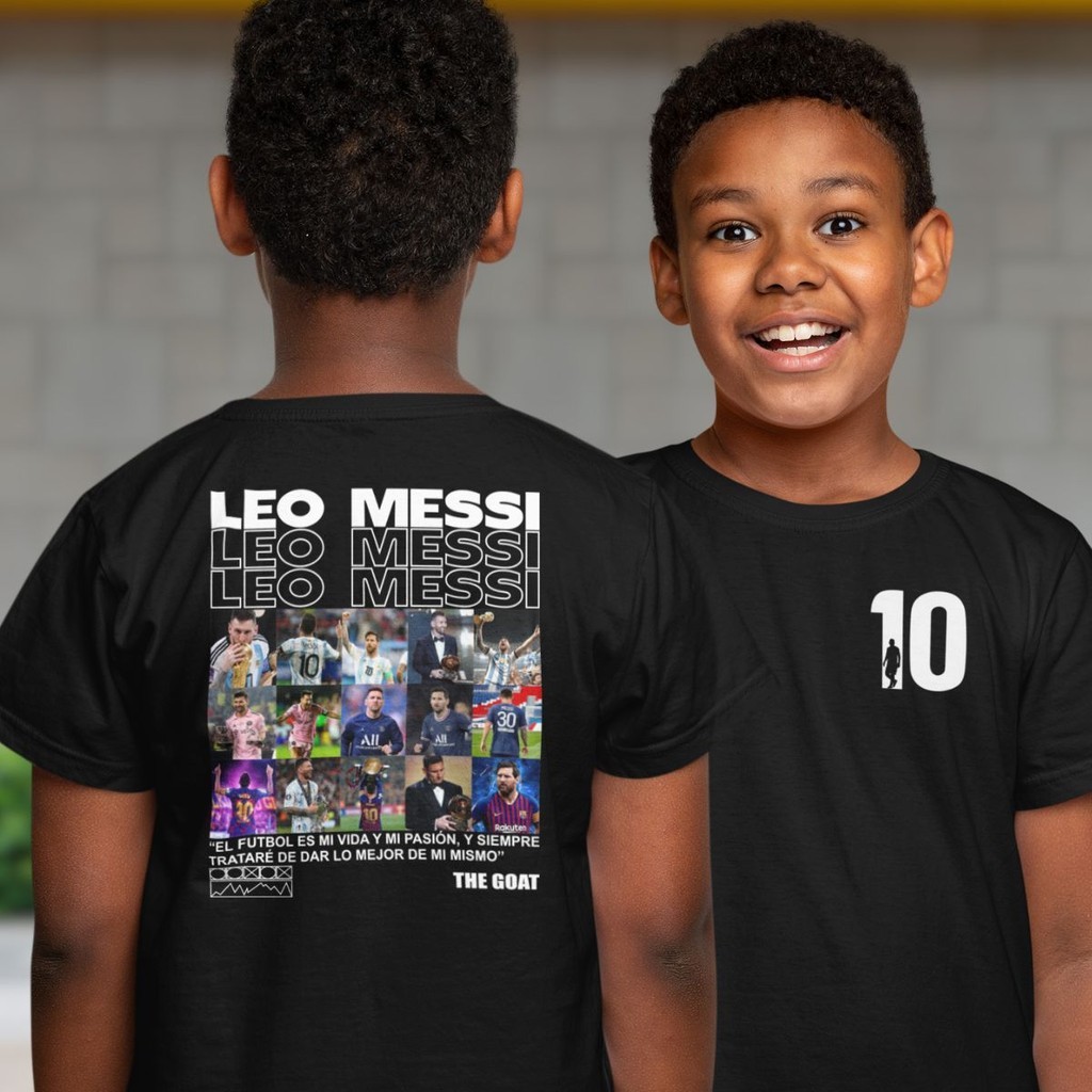 Camiseta Infantil Lionel Futebol Messi The Goat Ídolo Craque Dez E Faixa Bola De Ouro