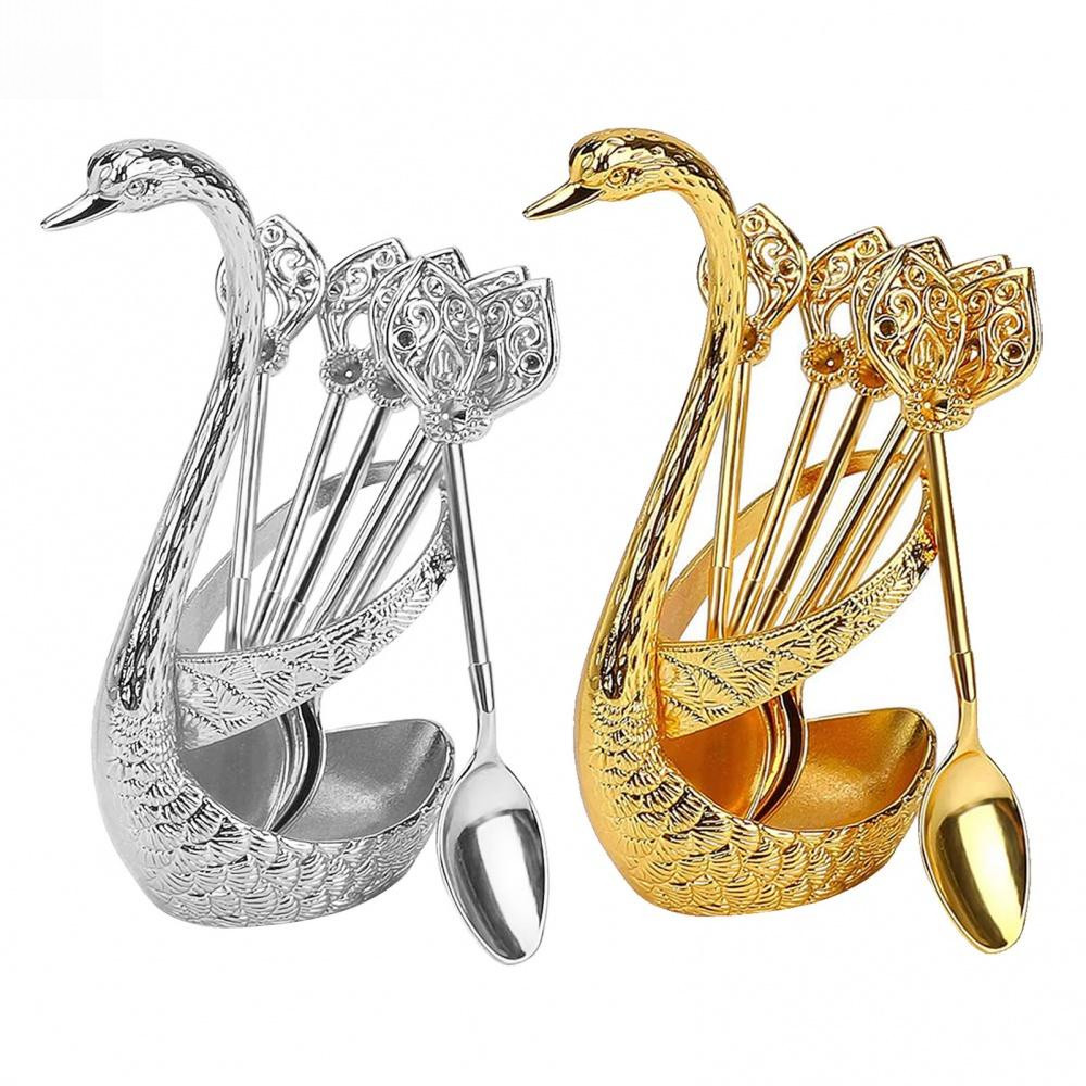 Armazenamento De Garfo De Frutas De Cisne Cozinha Moda Metal Criativo Conjunto De Colher De Prata