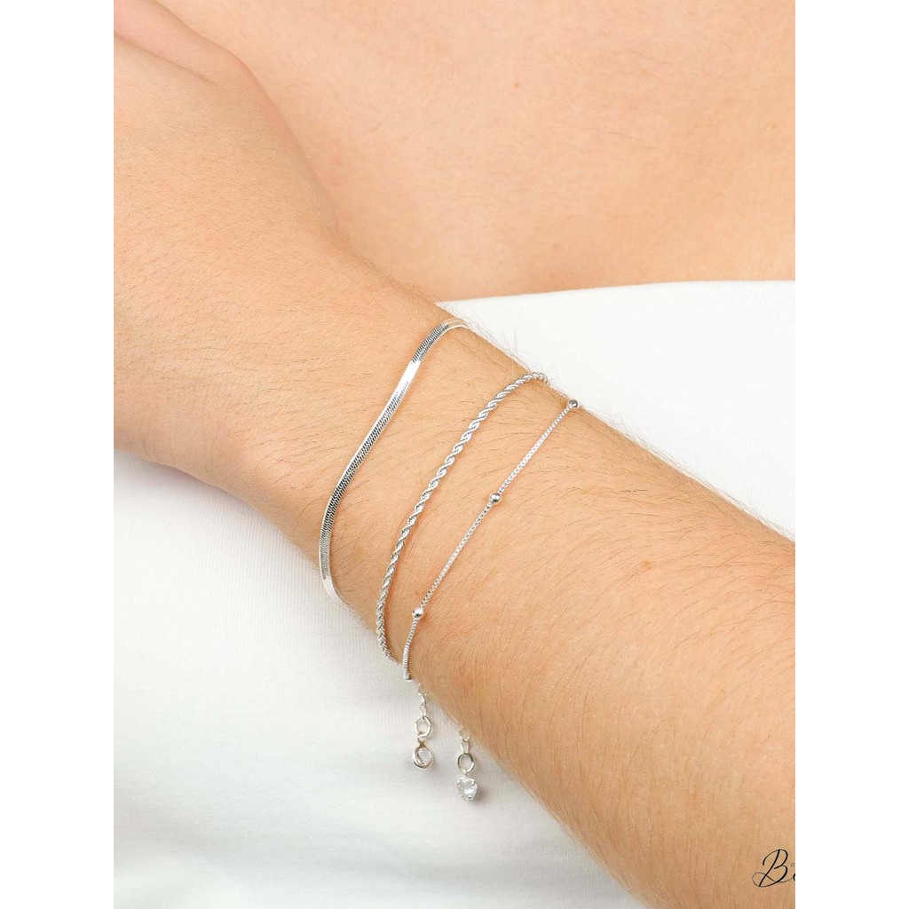 kit 3 pulseiras prata 925, fita + cordão bahiano + veneziana com bolinhas em Oferta na Shopee